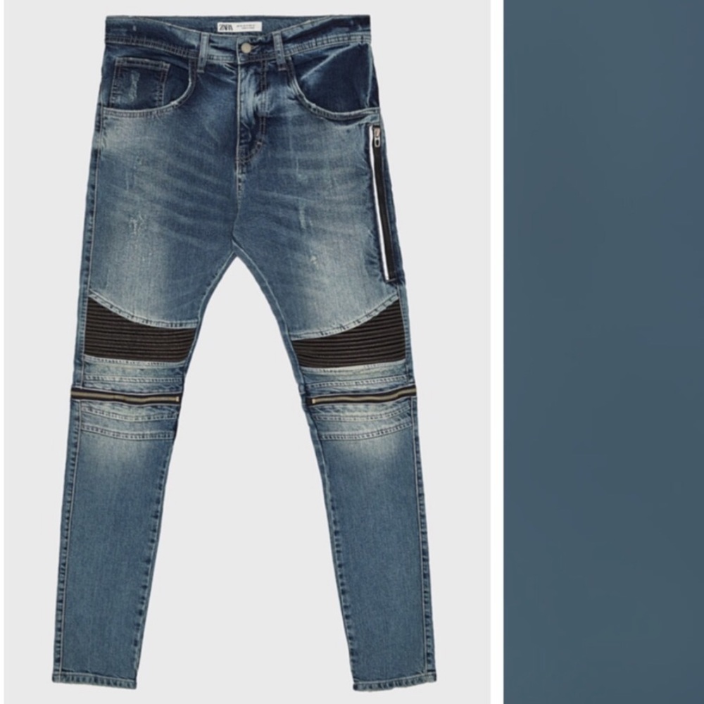 Zara Man Padded Leather Knees Moto Jeans w/Zippers - Picture 6 of 6